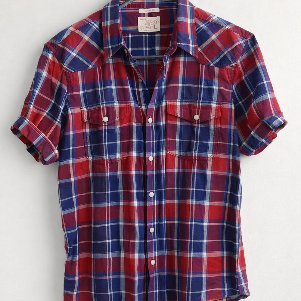 Lucky Brand Red & Blue Plaid Short-Sleeve Button-Down Shirt